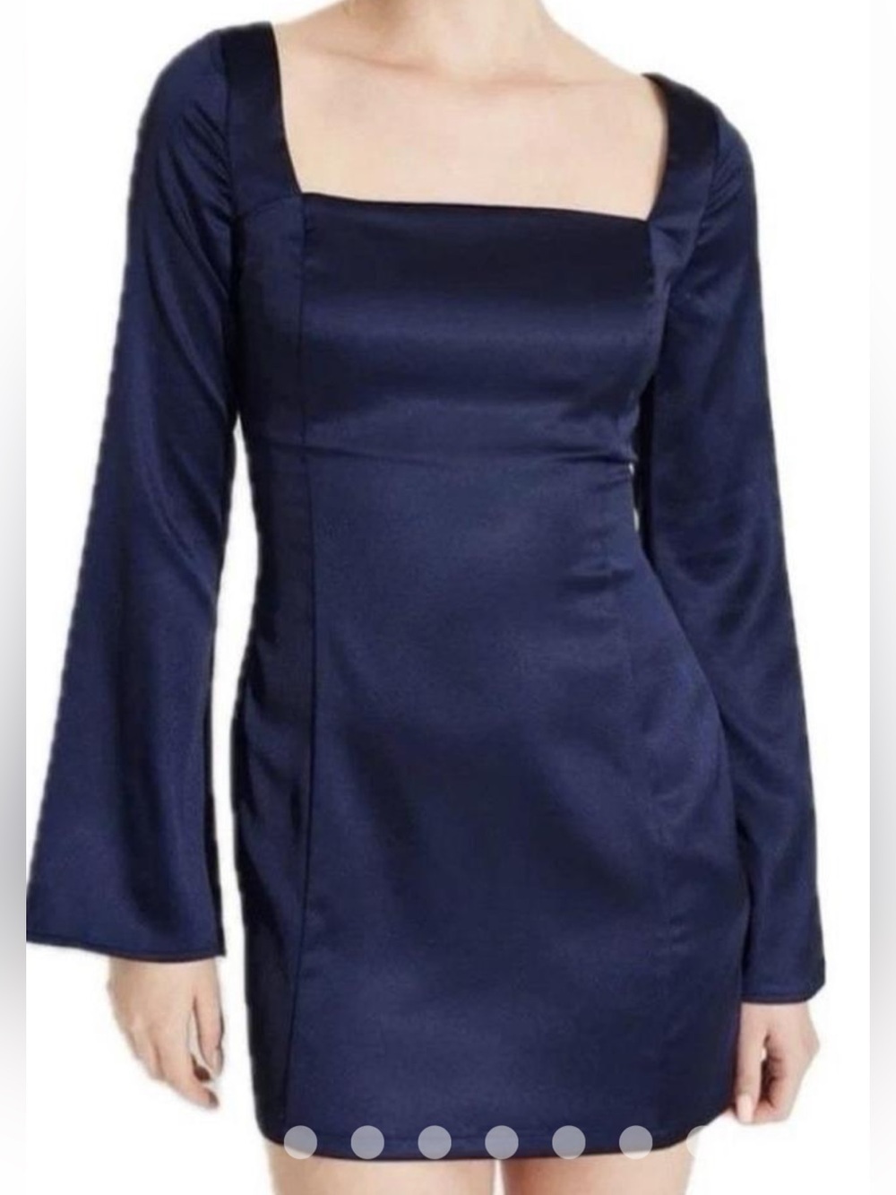 wild fable Navy Satin Long-Sleeve Mini Dress